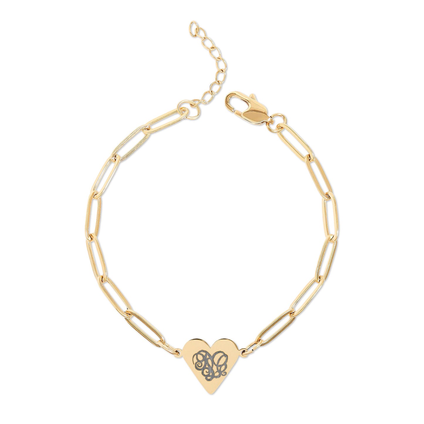 Engravable Paperclip Heart Bracelet — Personalized Initials Gold or Rose