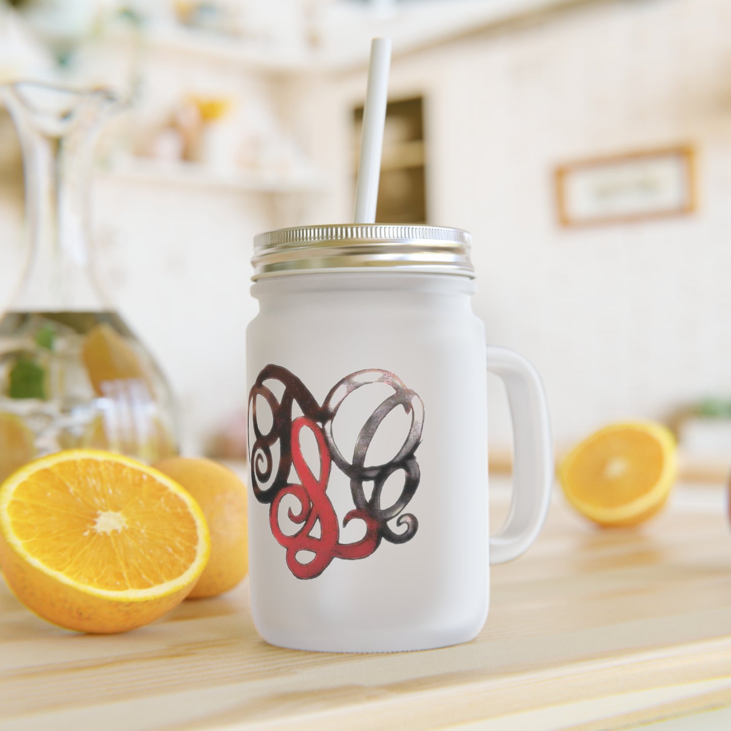 Personalized Monogram Mason Jar Tumbler — Frosted Glass Cup with Lid & Straw