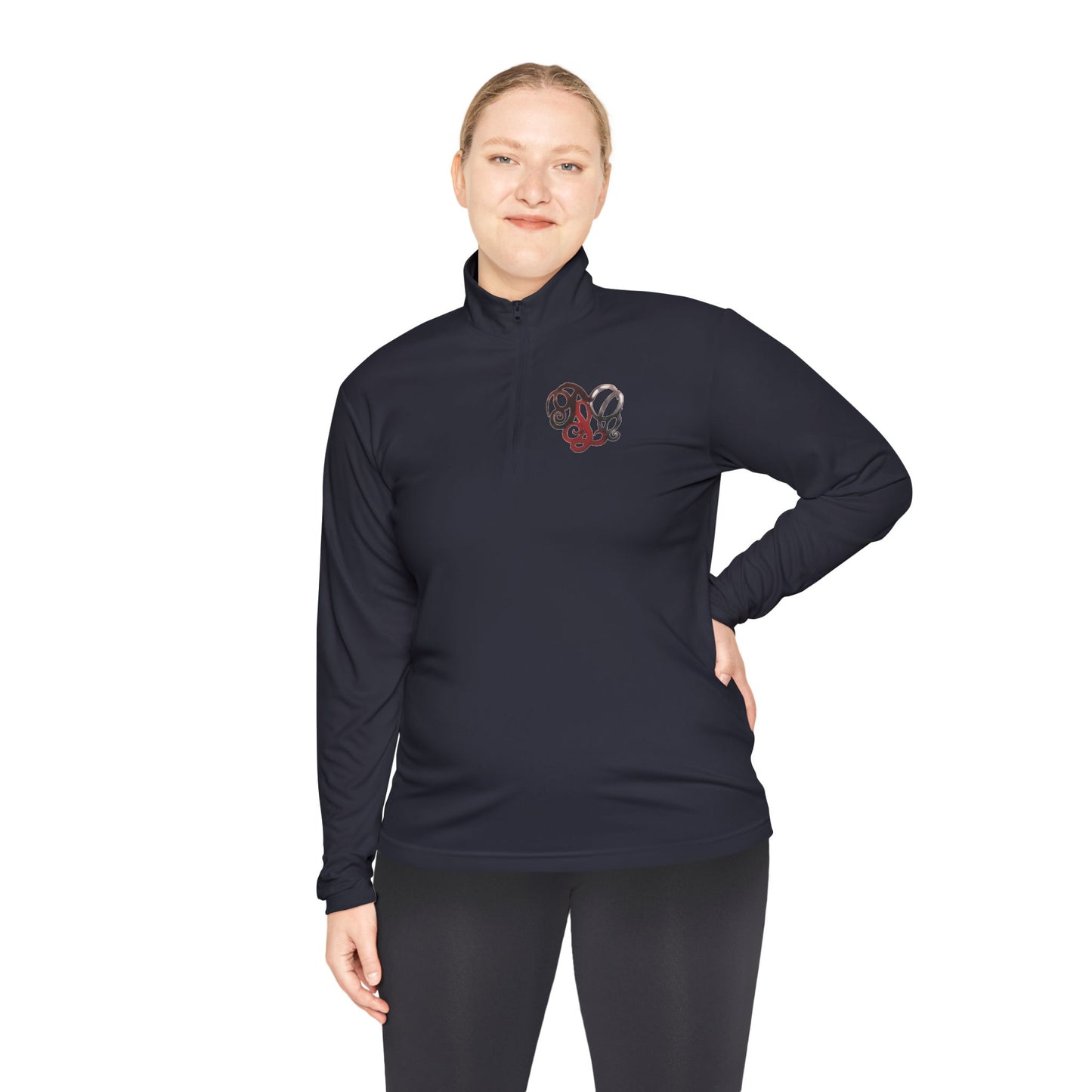 Quarter-Zip Pullover with Retro Pretzel Heart Chest Graphic